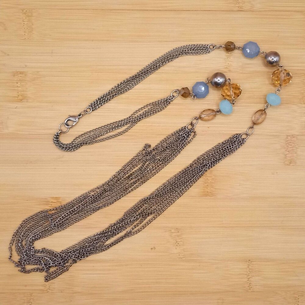 Vintage Multistrand Art Deco Style Lucite Mixed Media Beaded 30" Necklace